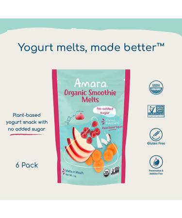 Amara Yogurt Melts Carrot Raspberry | Healthy Snacks for Baby and Toddlers | Gluten Free & Plant Based | Organic Fruit | 6 Pouches - Buy Online on GoSupps.com