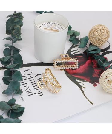2Pcs Metal Hair Claw Clips with Pearl - Medium Hair Catch Jaw Clamp Barrette for Women and Girls - Buy Online on GoSupps.com