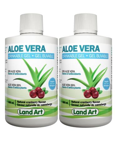 Pure Aloe Vera Drinkable Gel Cranberry Flavor 500ml - for Heartburn Relief & Acid Reflux - Cold-Processed - from Organic Fresh Leaves - Made in Canada (Pack of 2) 500 ml (Pack of 2)