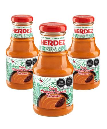 Herdez Spicy Chipotle Cremoso 240g (Pack of 3) / Creamy Chipotle Salsa Sauce Hot & Smoky Mexican Salsa Dip for Nachos Tacos