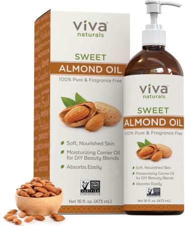 Sweet Almond Oil - 100% Pure Hair and Skin Softener, Non-Greasy Massage Oil, Carrier Oil for Essential Oils and DIY Beauty Blends, Expeller-Pressed Almond Oil for Hair and Body, Non-GMO, 16 fl oz