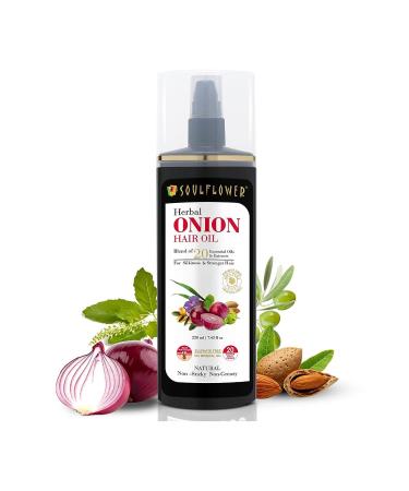 Soulflower Onion Hair Oil with Amla, Ashwagandha & Sandalwood - 100% Pure, Cold Pressed, Non-Greasy, 220 ml - Buy Online on GoSupps.com
