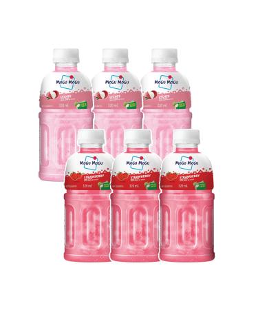 Mogu Mogu Lychee & Strawberry Juice Drink with Nata de Coco Jelly 320ml Pack of 6 Refreshing tropical Thai made sip and chew drink Lychee and Strawberry 300 ml Pack of 6