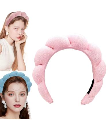 DEPAJA Skincare Headbands Spa Headband for Washing Face  Sponge Puffy Headband  Makeup Headband for Face  Terry Towel Cloth Fabric Head Band for Makeup Removal Cute Hair Band for Shower (Pink)