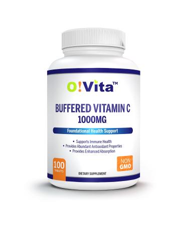O!VITA Buffered Vitamin C 1000mg for Support of Immune Health 100 buffered Non-GMO Tablets 100-day Supply
