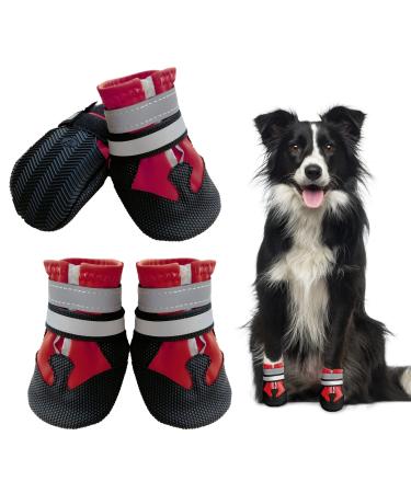 NeuWee Dog Shoes Waterproof Dog Boots for Injured Paws Set of 4 Waterproof Dog Boots with Adjustable Reflective Straps and Anti Slip Sole for Small Medium Large Dogs (XL Red) XL Red