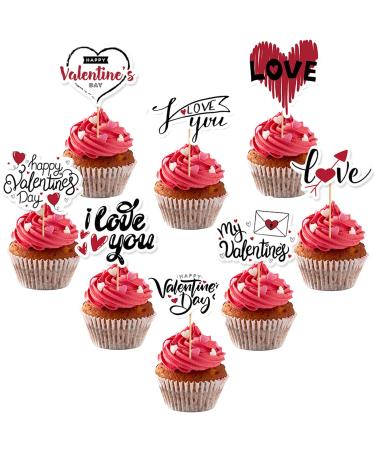 ICNYEKl 36 Pcs Happy Valentine'S Day Cupcake Toppers Anniversary Party Decorations Lips Love Cake Decorations for Weddings Bridal Showers Love-Themed Party Supplies Valentine's Day Message Cupcake Toppers