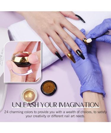 Saviland Chrome Nail Powder Set - 24 Colors Metallic Holographic Glitter for Nail Art & DIY Manicure - Buy Online on GoSupps.com