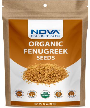 Nova Nutritions Certified Organic Fenugreek Seed 16 OZ (454 gm) - Methi Seeds - Trigonella Foenum Graecum (Fenugreek Seed)
