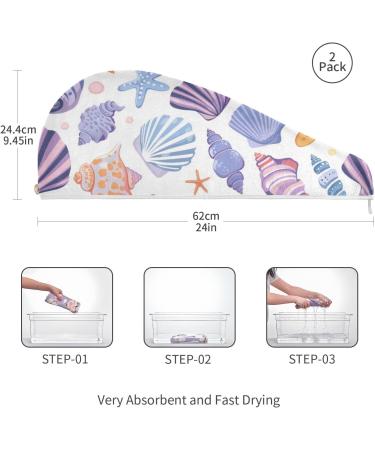Colorful Shells Hair Towel 2 Pack - Super Absorbent Quick Dry Hair Turbans for Women & Girls - Buy Online on GoSupps.com