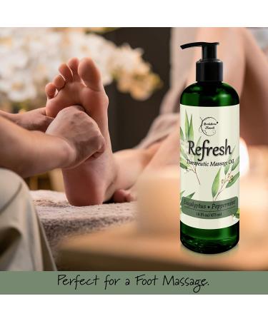 Refresh Massage Oil with Eucalyptus & Peppermint Essential Oils - All Natural Muscle Relaxer for Full Body Massage - Nut Free Formula 16oz (1 Pack) - Buy Online on GoSupps.com