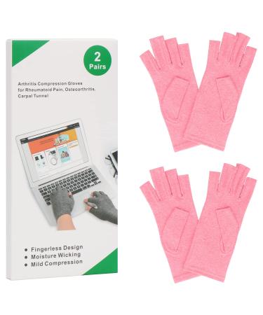 2-Pair Arthritis Compression Gloves for Rheumatoid & Osteoarthritis Relief - Fingerless Breathable Moisture-Regulating Unisex (Pink M) - Buy Online on GoSupps.com
