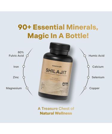 Organic Himalayan Shilajit Resin Extract - 1000mg Max Potency, Lab Tested Pure Shilajit for Men & Women, 85+ Trace Minerals Fulvic Acid, Immune Support, Energy, Cognition, 2 Month Supply, 120 Capsules - Buy Online on GoSupps.com