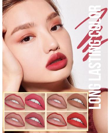 Lip Stain Marker Pen Set-4 Colors Hydrating Lip Stain Liquid Lip Liner Pencil Kit Matte Color Look Longlasting Waterproof Smudgeproof Natural Finish Precise Chisel Tip Smooth Makeup Gift for Women 4Pcs# - Buy Online on GoSupps.com