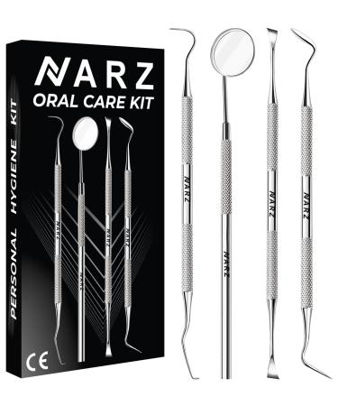 NARZ Plaque Remover for Teeth Cleaning Tool 4 Pcs Dental Tooth Cleaner Kit Stainless Steel Tartar Remover Dental Tools for Men Women Kids and Pet Care