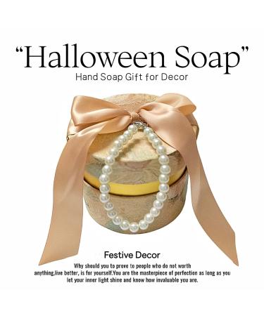 Pink Crystal Grape Handmade Soap Halloween Decoration Set with Pumpkin Ribbon & Spooky Accessory (Spider Carrying Red Eyeball) - Festive Halloween Hand Soap Gift for Bathroom Decor - Buy Online on GoSupps.com