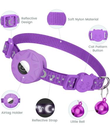 Buy Reflective Airtag Cat Collar with Holder & Bell - Safe Adjustable Design for Kittens & Puppies (Purple) | International Shipping Available - Buy Online on GoSupps.com