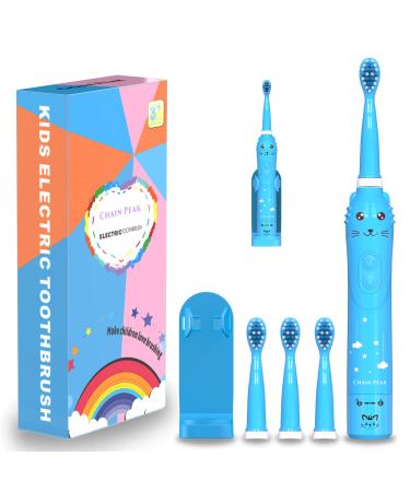 Kids Sonic Electric Toothbrush, Rechargeable Smart Toothbrush for Children, Sonic Toothbrush for Boys Girls Age 3-12 with 30s Reminder, 2 Mins Timer, 6 Modes, 4 Brush Heads, Wall-Mounted Stand 8650 Blue+4 Heads+ Stand