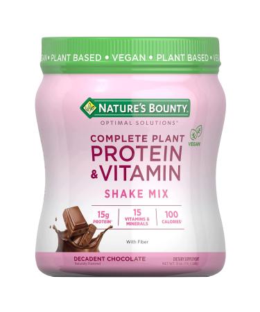 Nature's Bounty Optimal Solutions Complete Plant Protein & Vitamin Shake Mix with Fiber Plant Based Decadent Chocolate Chocolate 13 Ounce (Pack of 1)