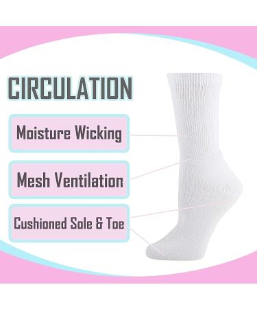 Diabetic Socks 6 Pairs, White Crew Socks for Men & Women, Loose Fit Non-Binding, Made in USA - Medium - Buy Online on GoSupps.com