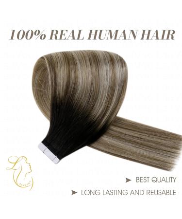 Tape In Real Hair Extensions - 22 Blond Ombre Balayage | Remy Hair - #1B/10/60 - 50g/20pcs - Buy Online on GoSupps.com