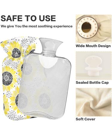 Hot Water Bottle 2L with Lid - Abstract Sunflower & Dots Design for Pain Relief | Perfect Hand & Feet Warmer for Winter - Buy Online on GoSupps.com