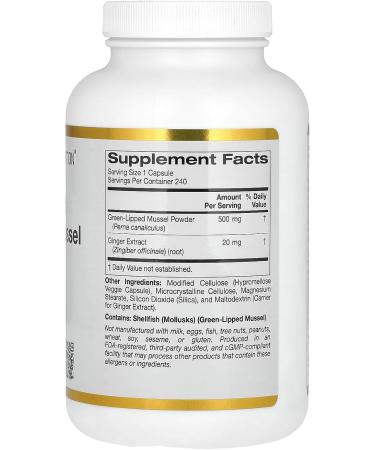 California Gold Nutrition Green-Lipped Mussel with Ginger - 500mg | 240 Veggie Capsules - Premium Joint Support & Omega-3s - Buy Online on GoSupps.com