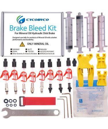 CYCOBYCO Mineral Oil Bicycle Hydraulic Disc Brake Bleed Kit for All Series Shimano/Magura/Tektro/Zoom/CSC/Echo/Giant / HS33 / Nutt Cycling Genaral Kit