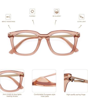 AMOMOMA Retro Square Blue Light Blocking Reading Glasses for Women - Transparent Brown+c3 Grey Tortoise 1.5x | AM6033 C2 - Buy Online on GoSupps.com