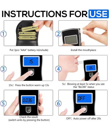 Portable Alcohol Breathalyzer with 20 Mouthpieces - Professional-Grade Accuracy for Personal Use | Digital LCD Screen - Accurate Blood Alcohol Tester - Buy Online on GoSupps.com