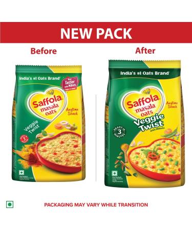 Saffola Masala Oats Veggie Twist | Collation d licieuse tout moment | Pr t en 3 minutes | Bont au millet avec Bajra & Jowar | Sans Maida sans conservateurs suppl mentaires | Aide avec Veggie Twist 250 g (Lot de 1) - Buy Online on GoSupps.com