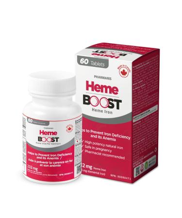 Hemeboost 11.6mg (232mg Heme Iron) I 60 Tablets I High Potency Natural Iron Supplement I High Absorption & Gentle on Stomach I Iron Pills for Adults & Safe for Use in Pregnancy