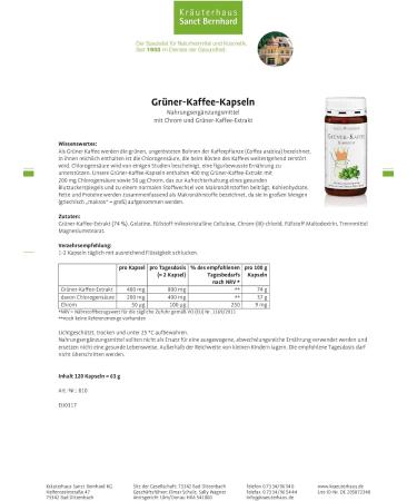 Sanct Bernhard Green Coffee Capsules - 200 mg Chlorogenic Acid for Figure-Conscious Diet | Shop Internationally - Buy Online on GoSupps.com