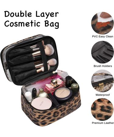 Double-layer Leopard Cosmetic Bag for Women - Portable, Waterproof, Travel Makeup Organizer - Buy Online on GoSupps.com