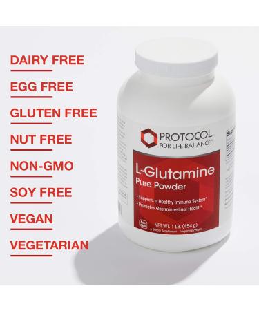 Protocol L-Glutamine 5g Powder - Immune Support Gut & Brain Health - 1 lb Kosher Amino Acid Supplement - 91 Servings for Nitrogen Balance - Buy Online on GoSupps.com