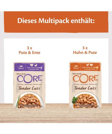 Wellness Core Tender Cuts Cat Food - Grain Free Wet Sauce High Meat Content Turkey Selection Mix (6 x 85g Pack) - International Shipping Available - Buy Online on GoSupps.com