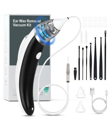 Ear Vacuum Wax Remover Ear Wax Removal 5 Levels Strong Suction Ear Wax Remover USB Charge Ear Wax Vacuum Reusable Ear Wax Removal Kit Electric Ear Wax Remover for Adults and Kids(Black)