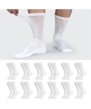 LIN Diabetic Socks for Men & Women Non-Binding Circulatory Extra Wide Top Socks Edema Neuropathy Lymphedema 4 6 12 Pairs Crew/Snow White  12 Pairs  13-15