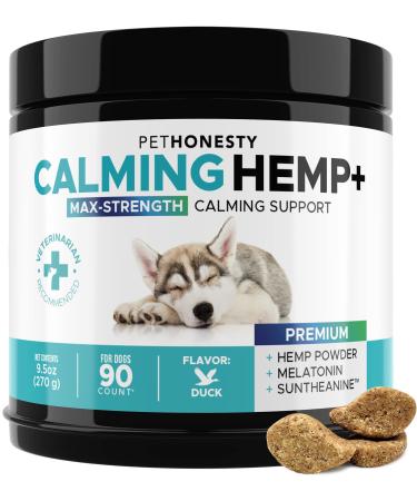 PetHonesty Calming Chews for Dogs & Cats - Helps Reduce Stress and Cat & Dog Anxiety Relief, Behavioral Support & Promote Relaxation with Hemp Calming, Helps Aid Thunder, Fireworks, Chewing & Barking Max Strength - Duck Dog Calming