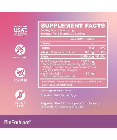 BioEmblem Beauty Collagen - 11G Hydrolyzed Multi-Collagen Peptides & Women's Multivitamin - Buy Online on GoSupps.com