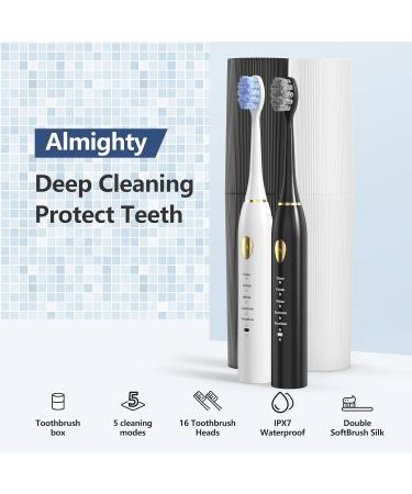 Moroluru Electric Toothbrush Duo Set - 5 Modes, Smart Timer, 16 Brush Heads, 2 Travel Cases, IPX7 Waterproof - Black & White - Buy Online on GoSupps.com