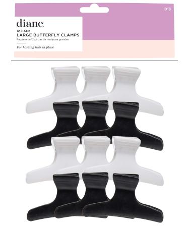 Diane Large Butterfly Clamps  Pack of 12 Hair Clips for Women and Girls  3.25  Black and White  D13 Black and White Pack of 12 - Large LARGE
