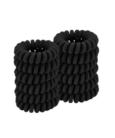 Spiral Hair Ties (Cloth Black,12 Pcs), Coil Hair Ties for Thick Hair, Ponytail Holder Hair Ties for Women , No Crease Hair Ties, Phone Cord Hair Ties for all Hair Types with Plastic Spiral Cloth Black 4.5CM