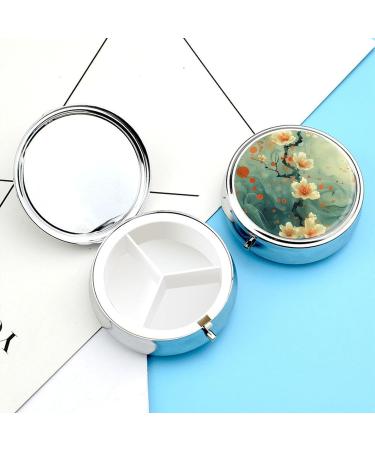 Small Travel Pill Case | Round Metal Pill Box | 3 Compartment Portable Organizer | Mini Pill Holder for Travel - Flower Design - Buy Online on GoSupps.com