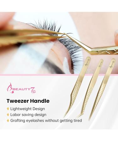 Beauty7 Professional Stainless Steel Eyelash Extension Tweezers - Curved Precision Tweezers with Etui - Multi-Way Gold Color | Shop Now! - Buy Online on GoSupps.com