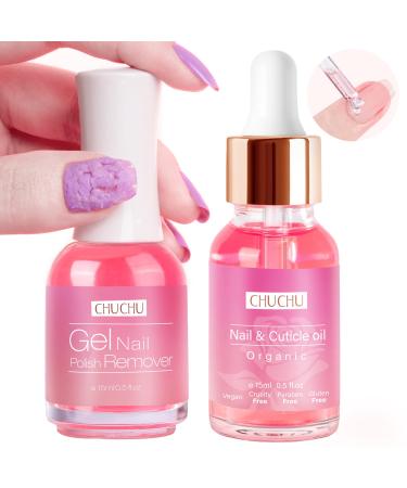 CHUCHU Gel Nail Polish Remover - Gel Nail Polish Remover with Nail Curticle Oil,Removes Soak-Off Gel Nail Polish Quickly&Easily,and Moisturizes,Strengthens Nails and Cuticles Soothing and Nourishing for Nail-0.5 oz /15ml