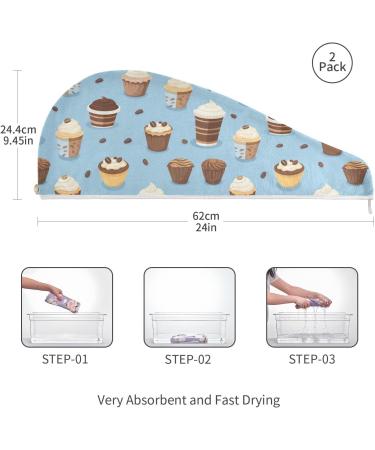 Small Coffee Cakes Hair Towel 2 Pack - Super Absorbent Quick Dry Hair Turbans for Women & Girls - Buy Online on GoSupps.com
