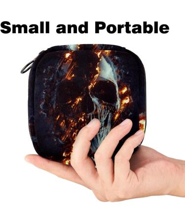 Dark Black Skull Luminous Flames Menstrual Storage Bag - Portable Zipper Pocket for Women & Teens - Buy Online on GoSupps.com