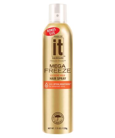 IT Haircare MEGA Freeze Extreme Hold Hair Spray | 7.75 Oz. | Vitamin B5 & Hydrolyzed Wheat Protein | Humidity Resistant | Optical Brighteners for Enhanced Shine | 24 Hour Hold Fast-Dry | Bonus 4 Pack