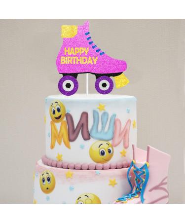 Roller Skate Birthday Cake Topper pink 80s Retro Theme Hip Hop gril Glitter Party Cake Decorations - Buy Online on GoSupps.com
